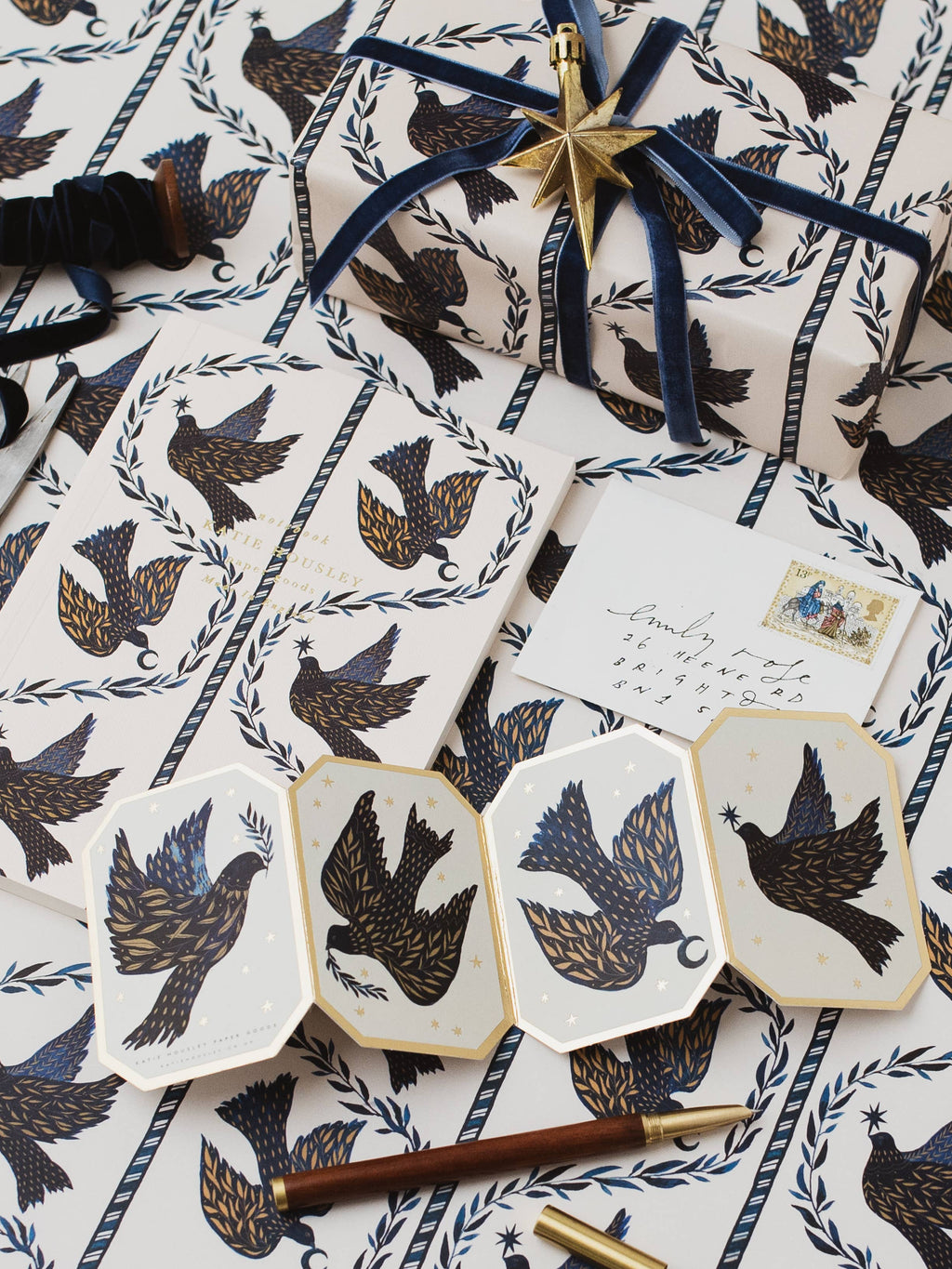 Dove Stars Christmas Botanical Luxury Gift Wrap Papers