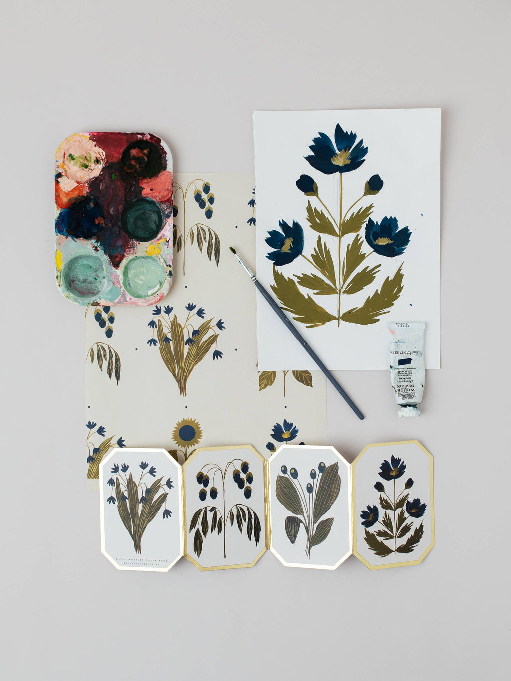 Botanical Blue Flower Concertina Mini Card