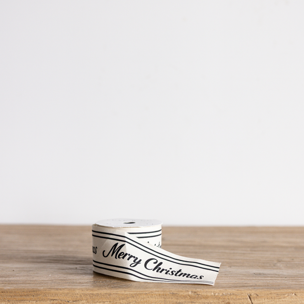 Cream & Black 'Merry Christmas' Cursive Ribbon