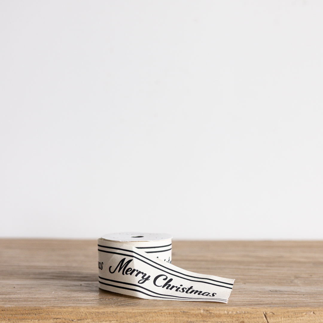 Cream & Black 'Merry Christmas' Cursive Ribbon