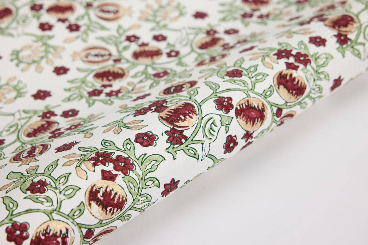 Block Printed Wrapping Paper Sheets - Pomegranate Cherry