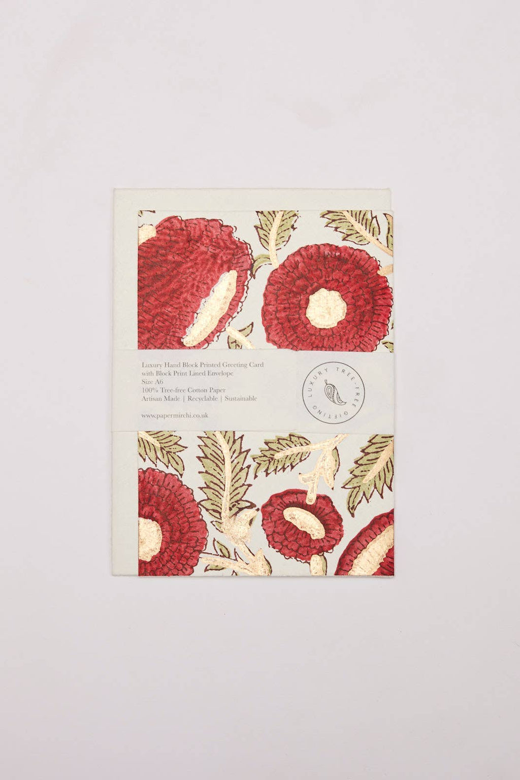 Block Printed Greeting Card - Marigold Glitz Scarlet