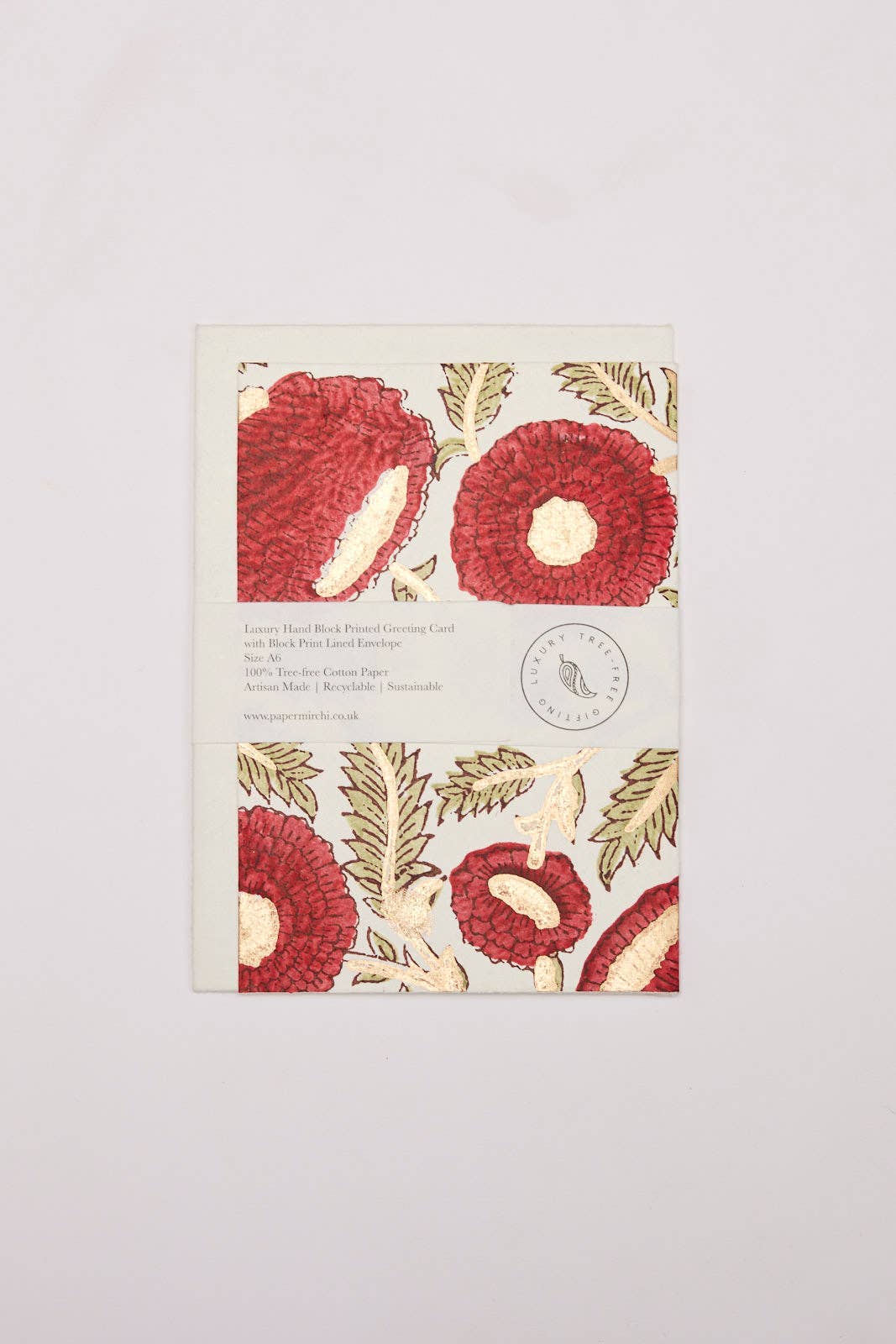Block Printed Greeting Card - Marigold Glitz Scarlet