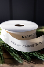 Cream & Black 'Merry Christmas' Woven Ribbon