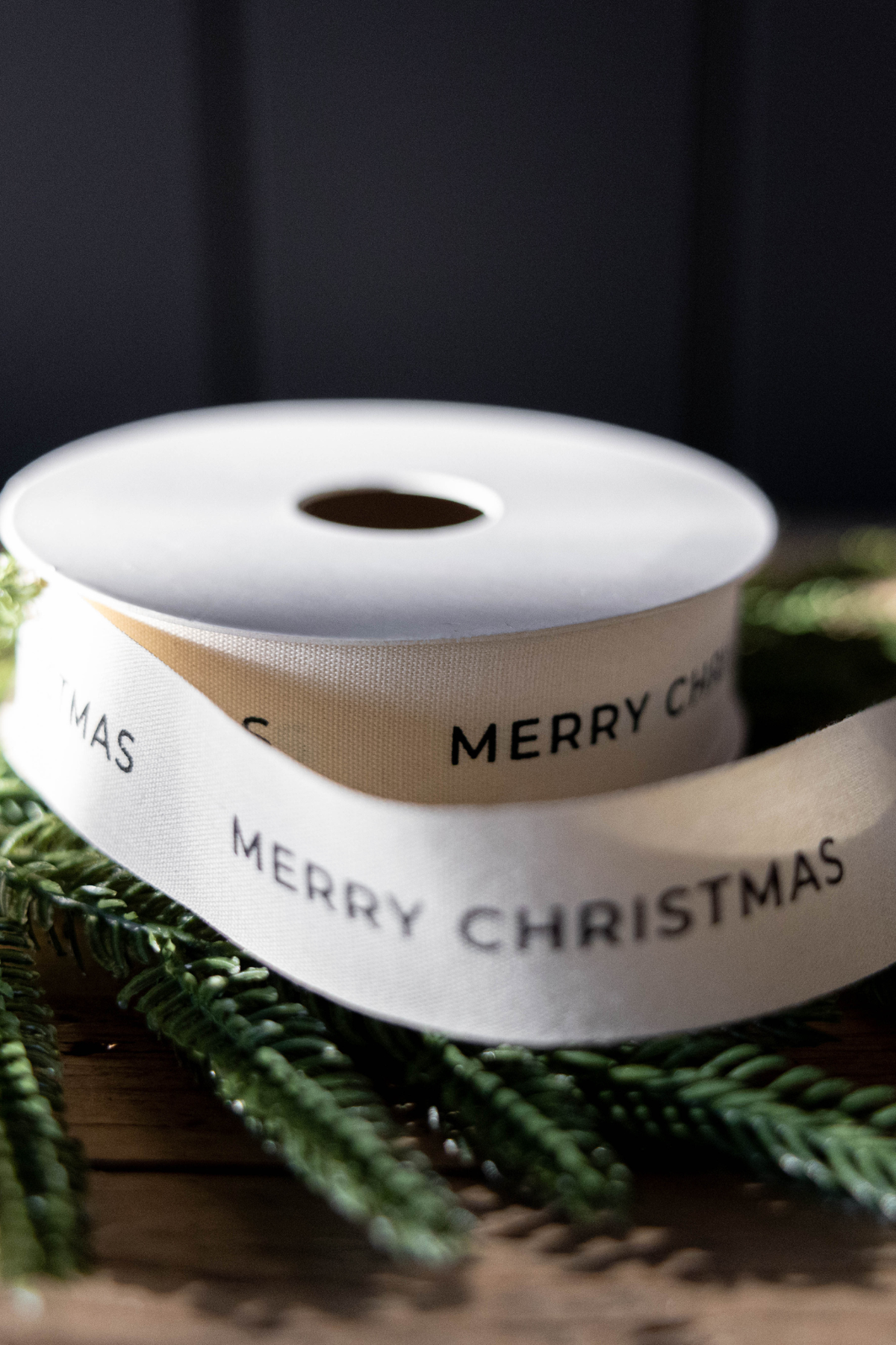 Cream & Black 'Merry Christmas' Woven Ribbon