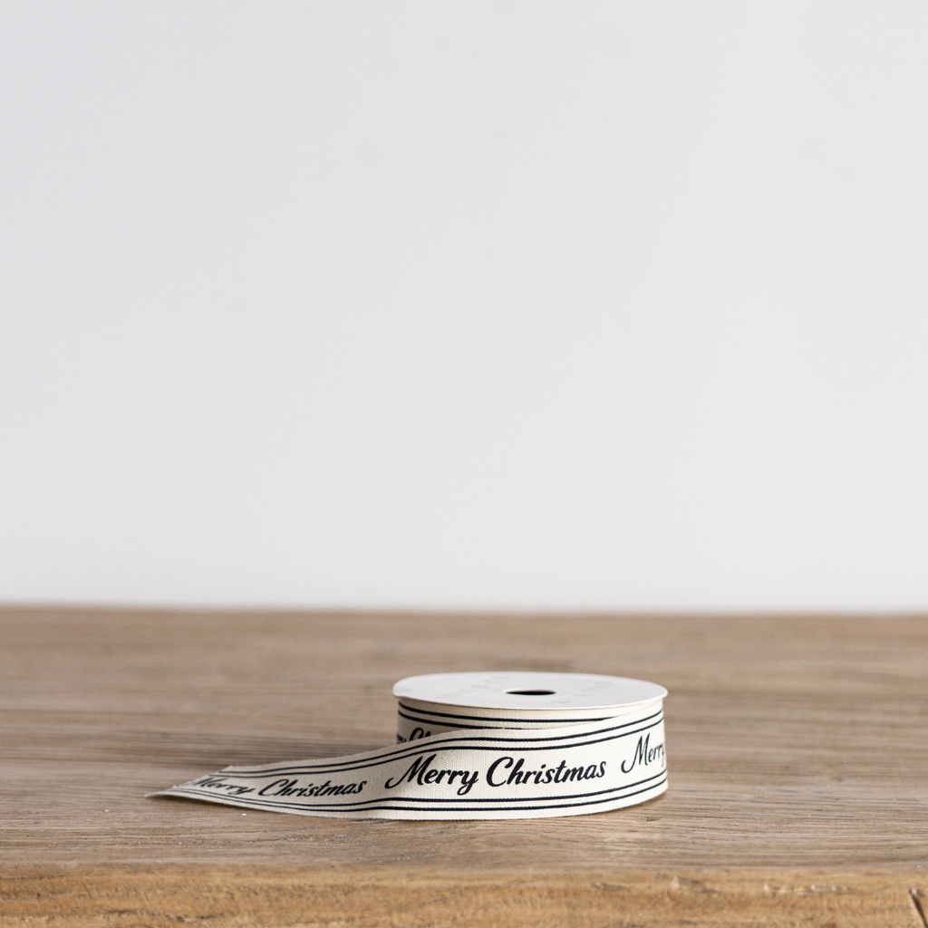 Cream & Black 'Merry Christmas' Cursive Ribbon