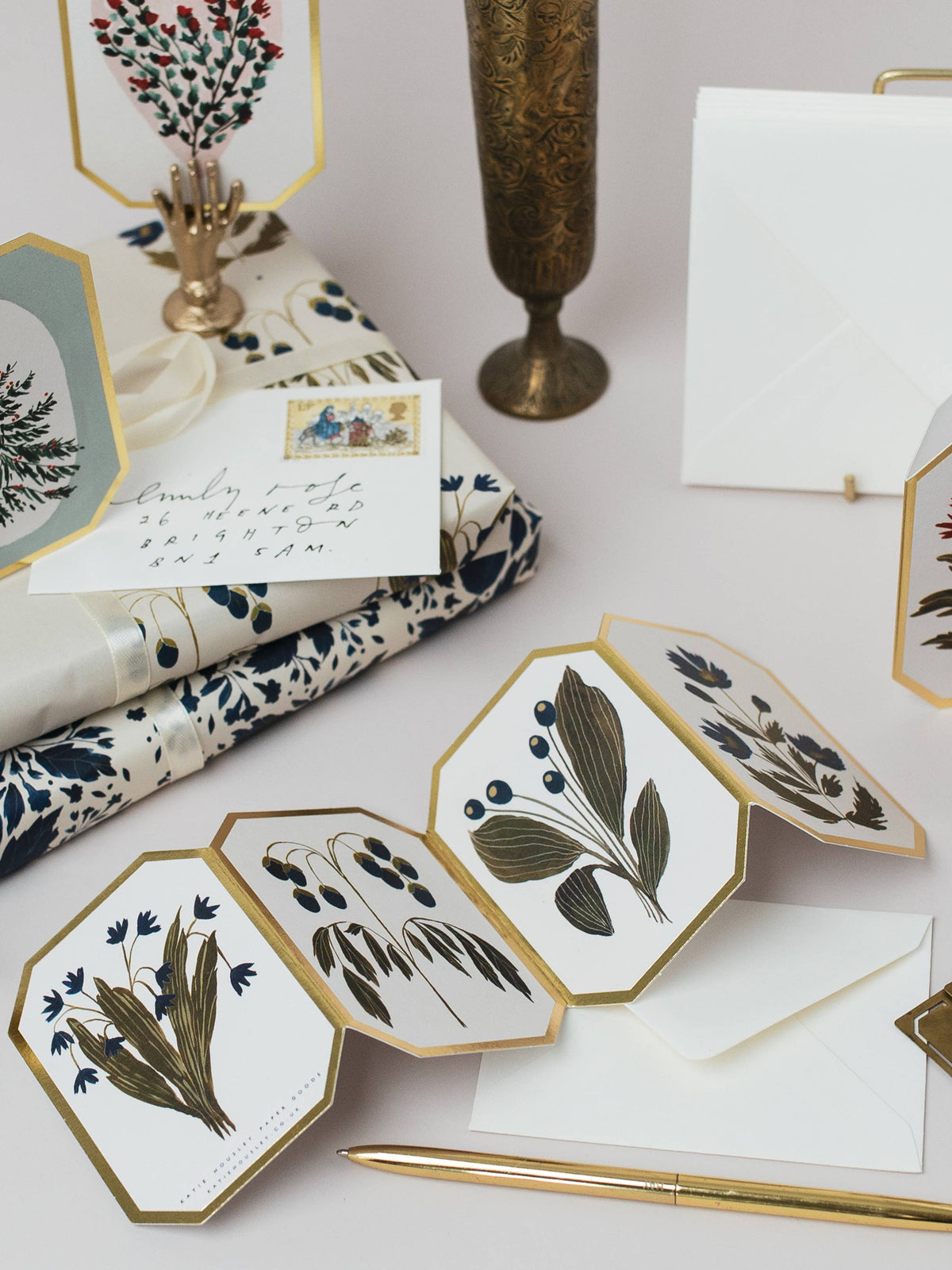 Botanical Blue Flower Concertina Mini Card
