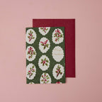 Block Printed Christmas Card - Holly Green