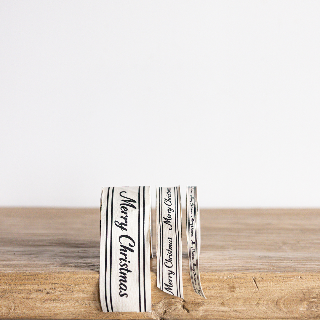 Cream & Black 'Merry Christmas' Cursive Ribbon