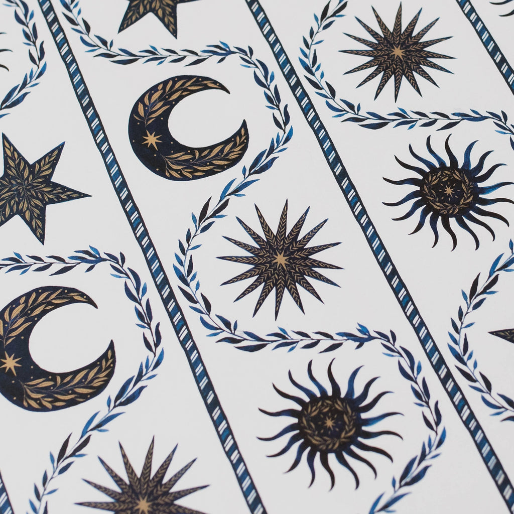 Blue Moon Stars Christmas Botanical Luxury Gift Wrap Papers