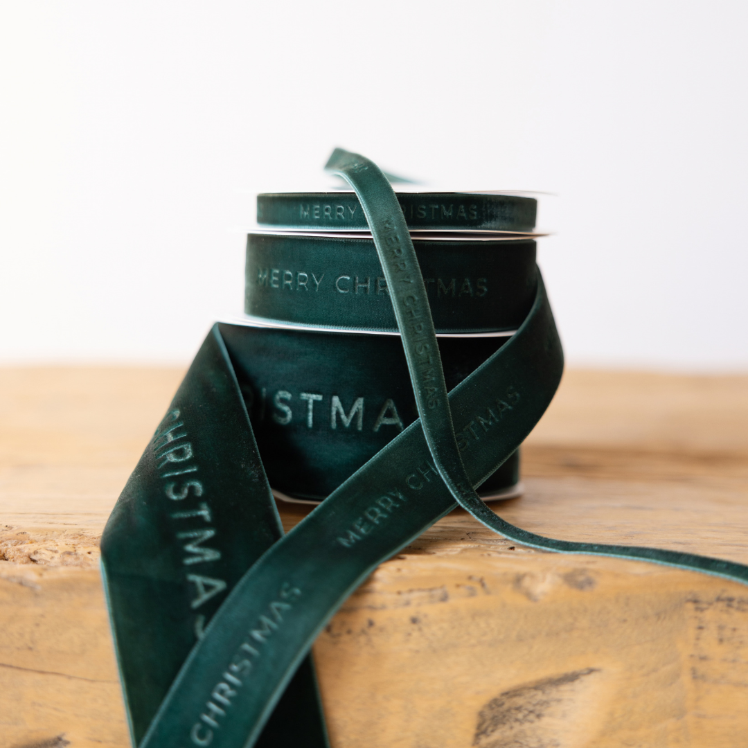 Green 'Merry Christmas' Velvet Ribbon