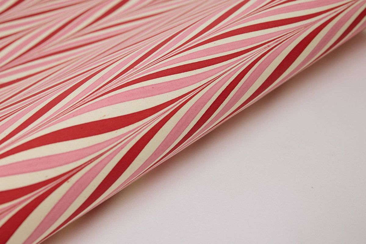 Hand Marbled Wrapping Paper Sheets - Candy Stripes Berry Tinsel