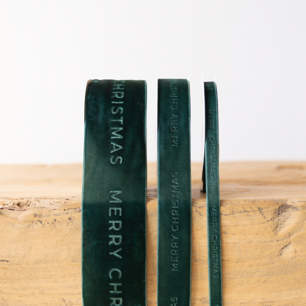 Green 'Merry Christmas' Velvet Ribbon