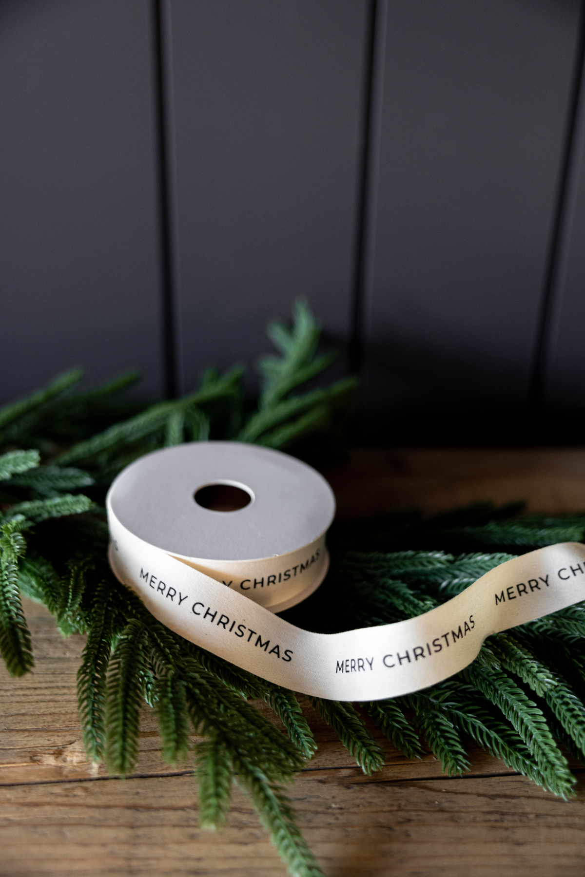 Cream & Black 'Merry Christmas' Woven Ribbon