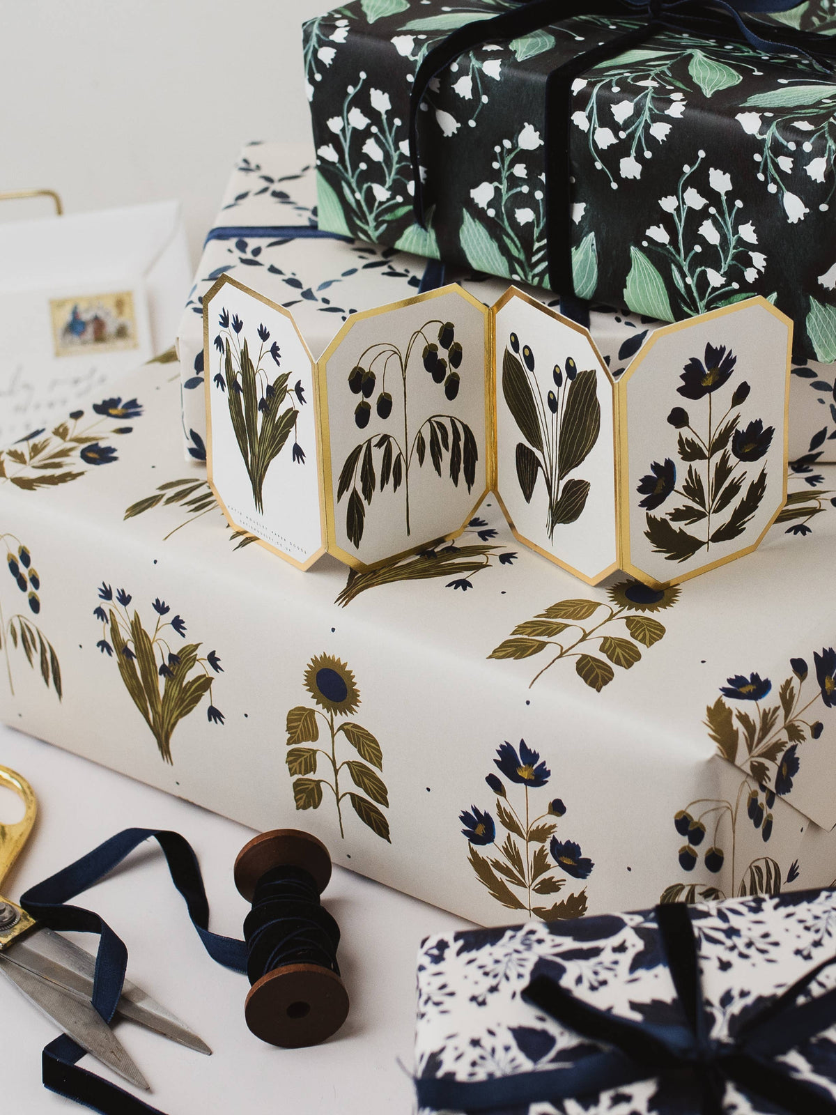 Four Floral Blue Botanical Luxury Gift Wrap Papers