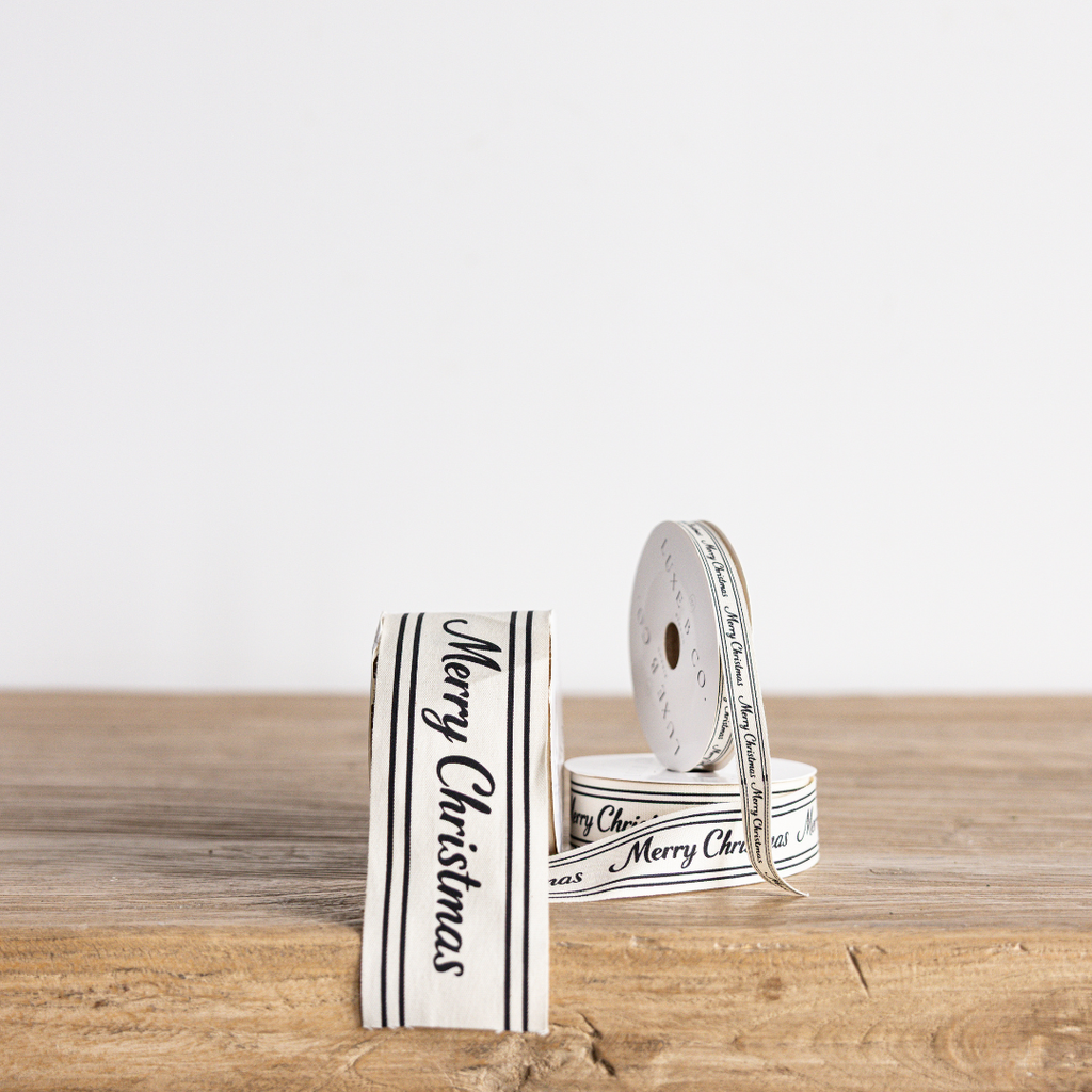 Cream & Black 'Merry Christmas' Cursive Ribbon