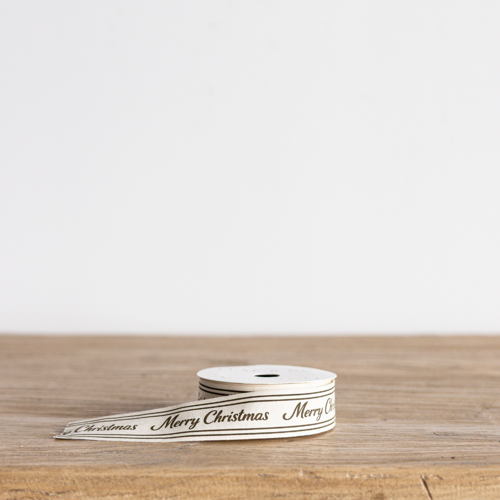 Cream & Olive 'Merry Christmas' Cursive Ribbon