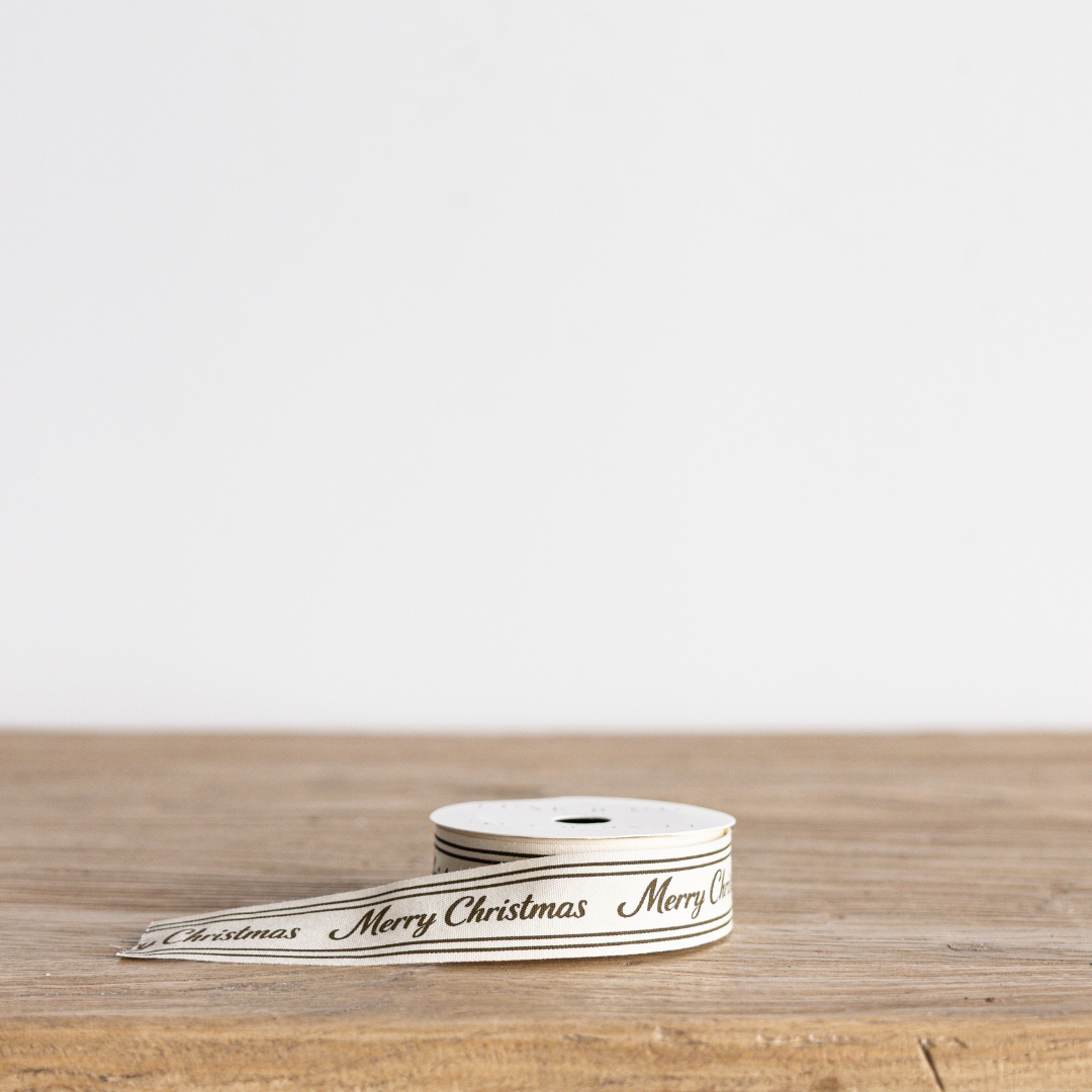 Cream & Olive 'Merry Christmas' Cursive Ribbon