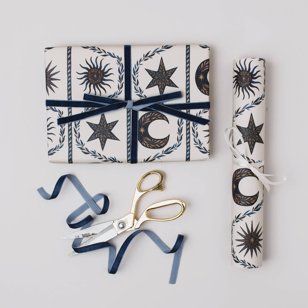 Blue Moon Stars Christmas Botanical Luxury Gift Wrap Papers