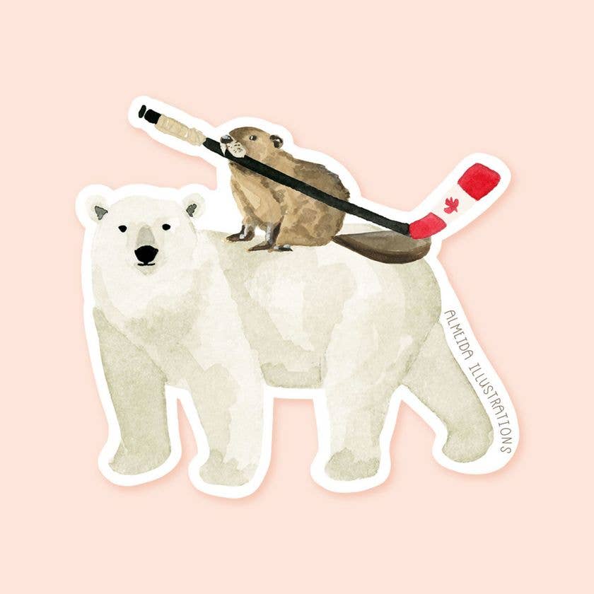 Polar Bear and Beaver Canadian Animal Sticker