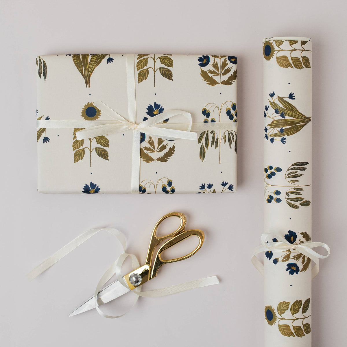 Four Floral Blue Botanical Luxury Gift Wrap Papers