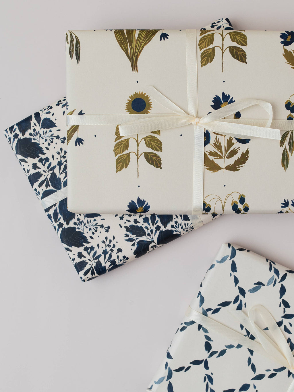 Four Floral Blue Botanical Luxury Gift Wrap Papers