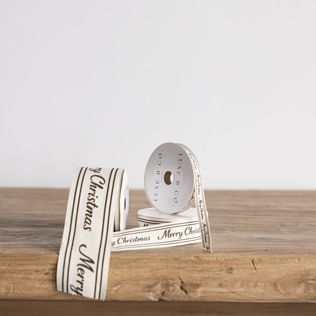 Cream & Olive 'Merry Christmas' Cursive Ribbon