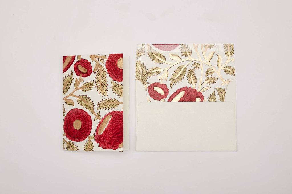 Block Printed Greeting Card - Marigold Glitz Scarlet