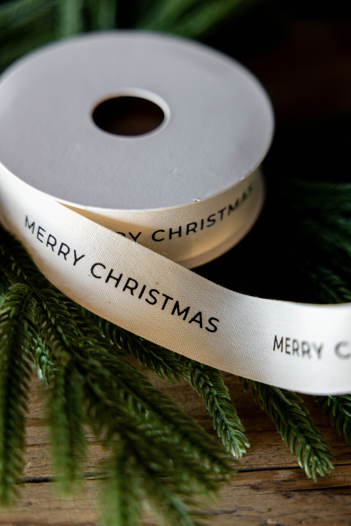 Cream & Black 'Merry Christmas' Woven Ribbon