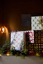 Block Printed Wrapping Paper Sheets - Bows Christmas Pudding