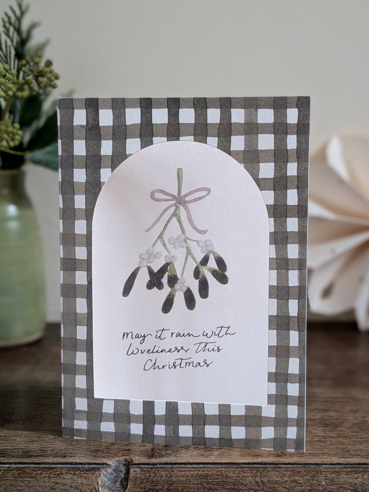 'Gingham Mistletoe' Window Christmas Card
