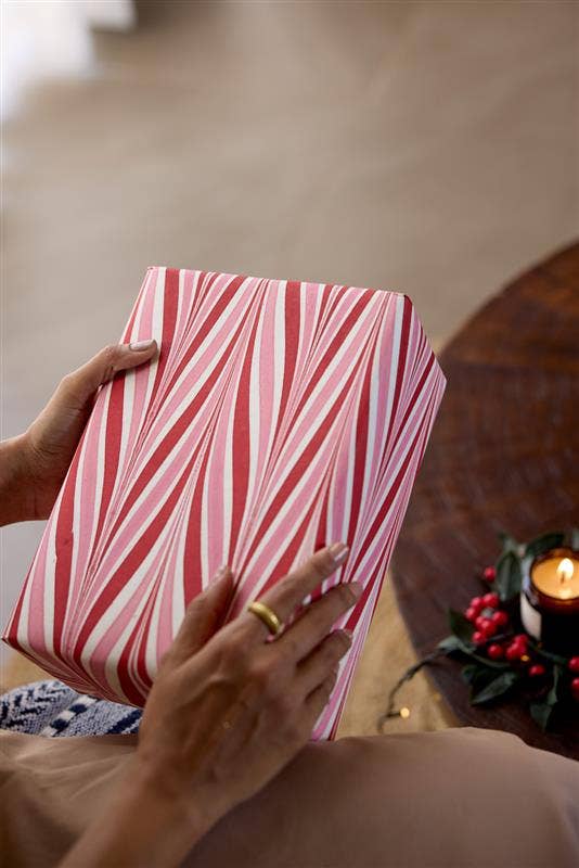 Hand Marbled Wrapping Paper Sheets - Candy Stripes Berry Tinsel