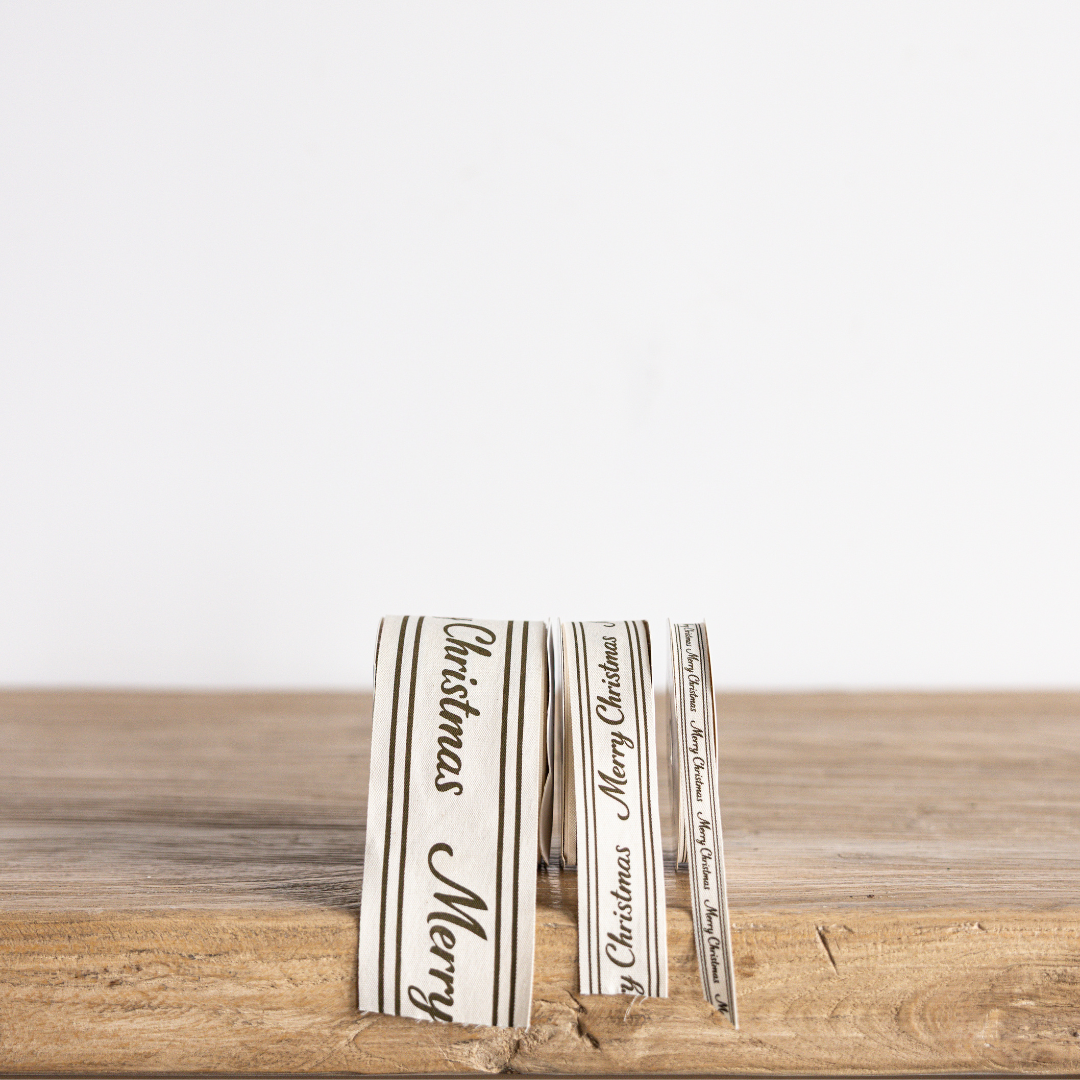 Cream & Olive 'Merry Christmas' Cursive Ribbon