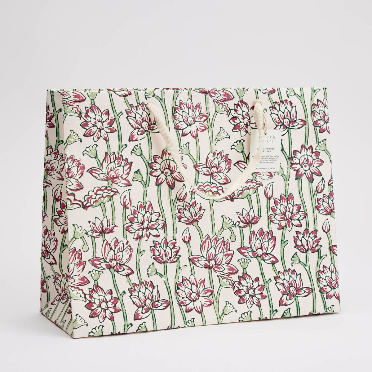 Block Printed Gift Bag - Lotus Cherry