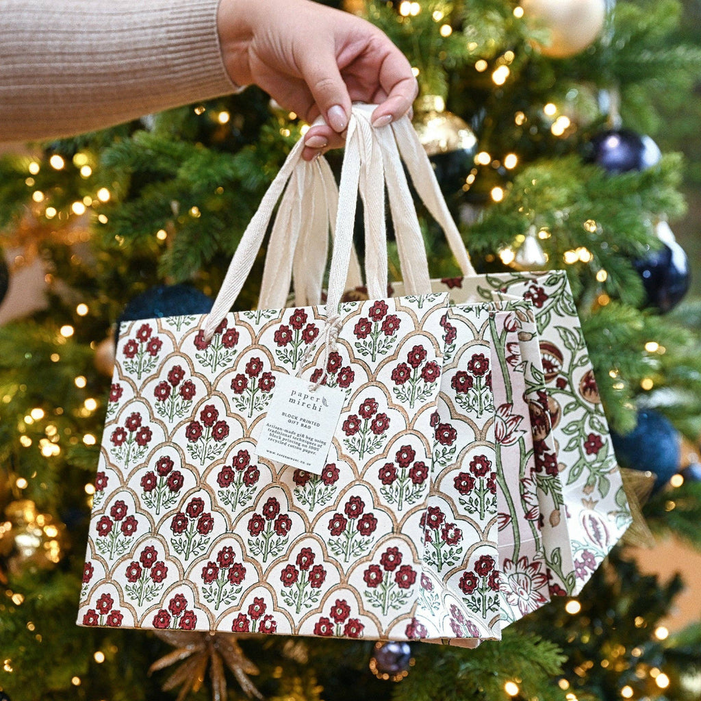 Block Printed Gift Bag - Trellis Cherry