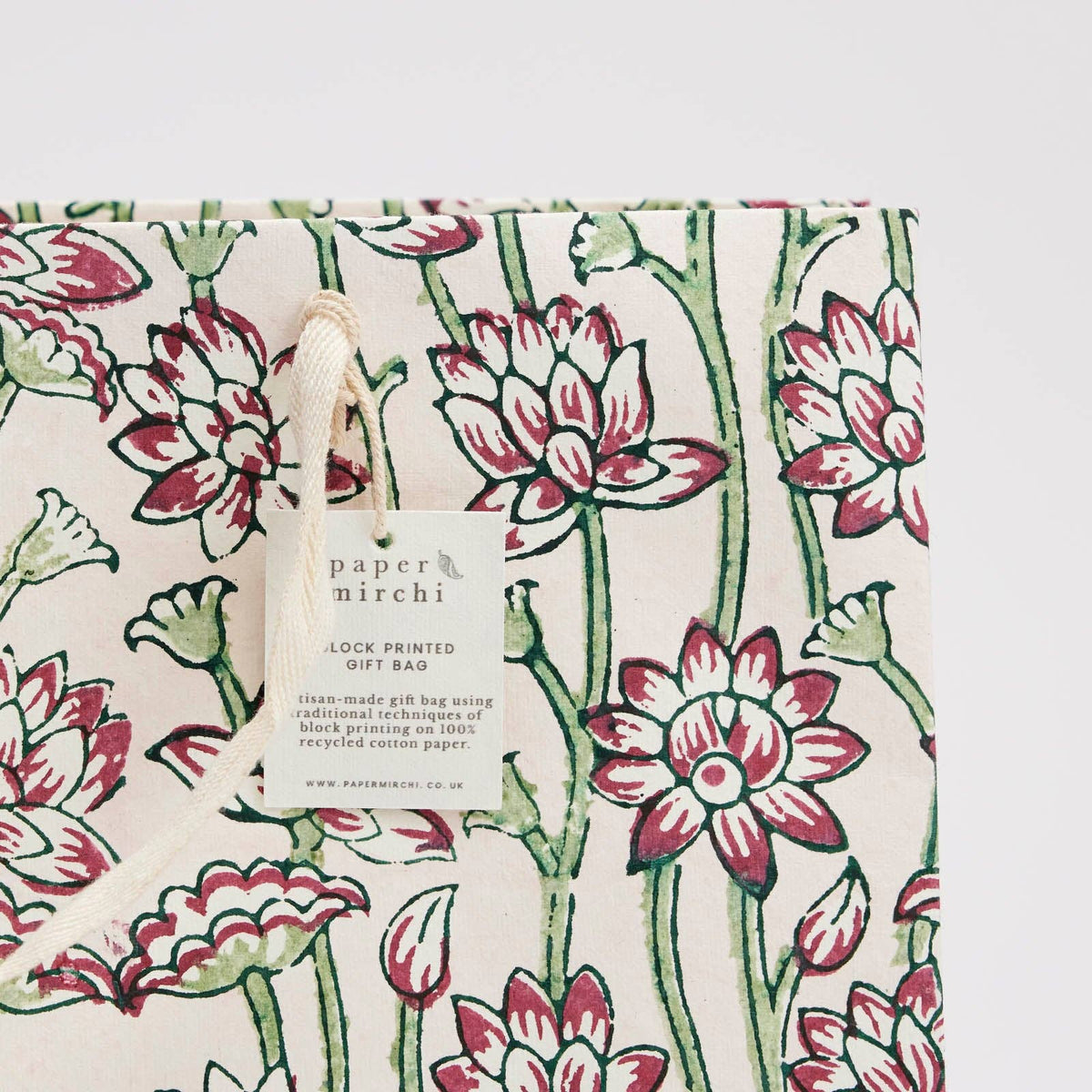 Block Printed Gift Bag - Lotus Cherry