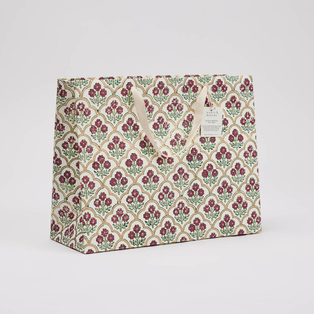 Block Printed Gift Bag - Trellis Cherry