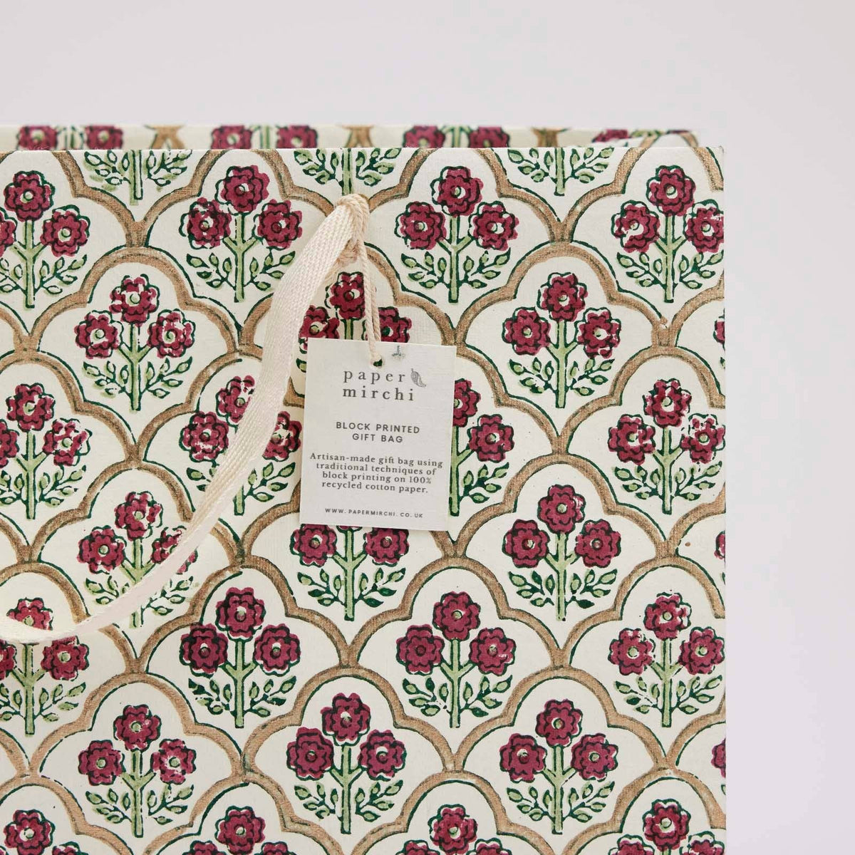 Block Printed Gift Bag - Trellis Cherry