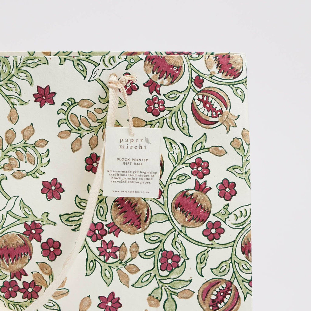 Block Printed Gift Bag - Pomegranate Cherry
