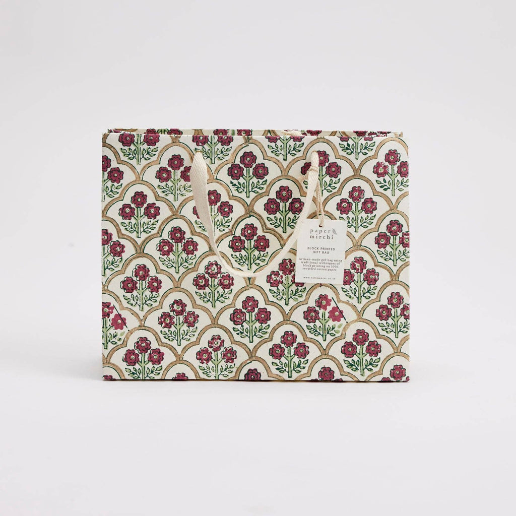 Block Printed Gift Bag - Trellis Cherry