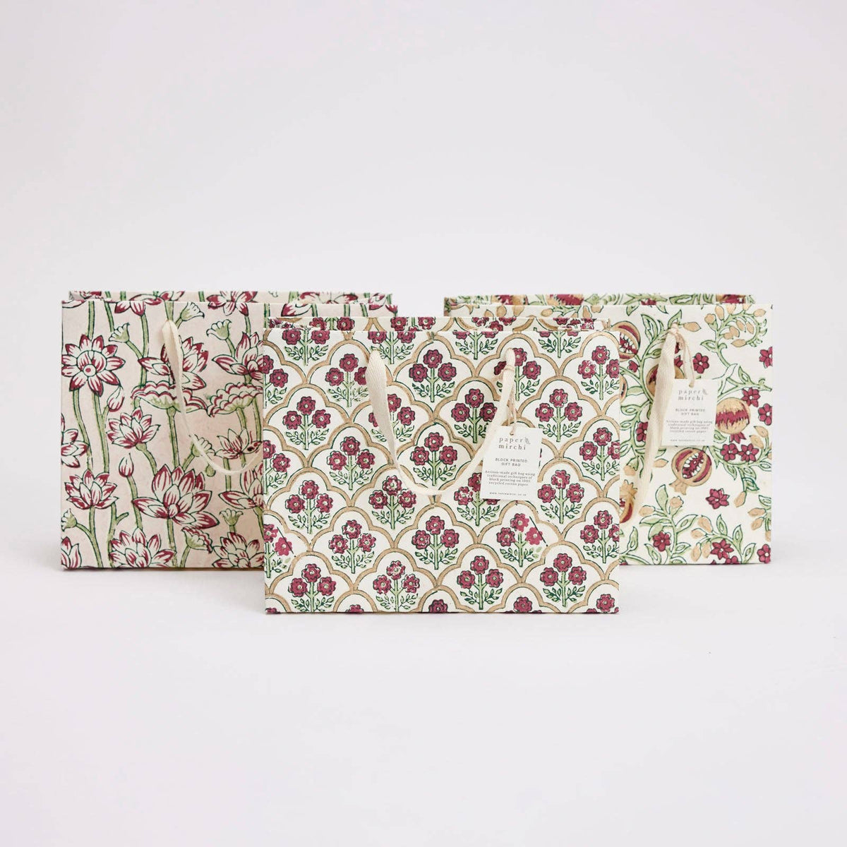 Block Printed Gift Bag - Lotus Cherry