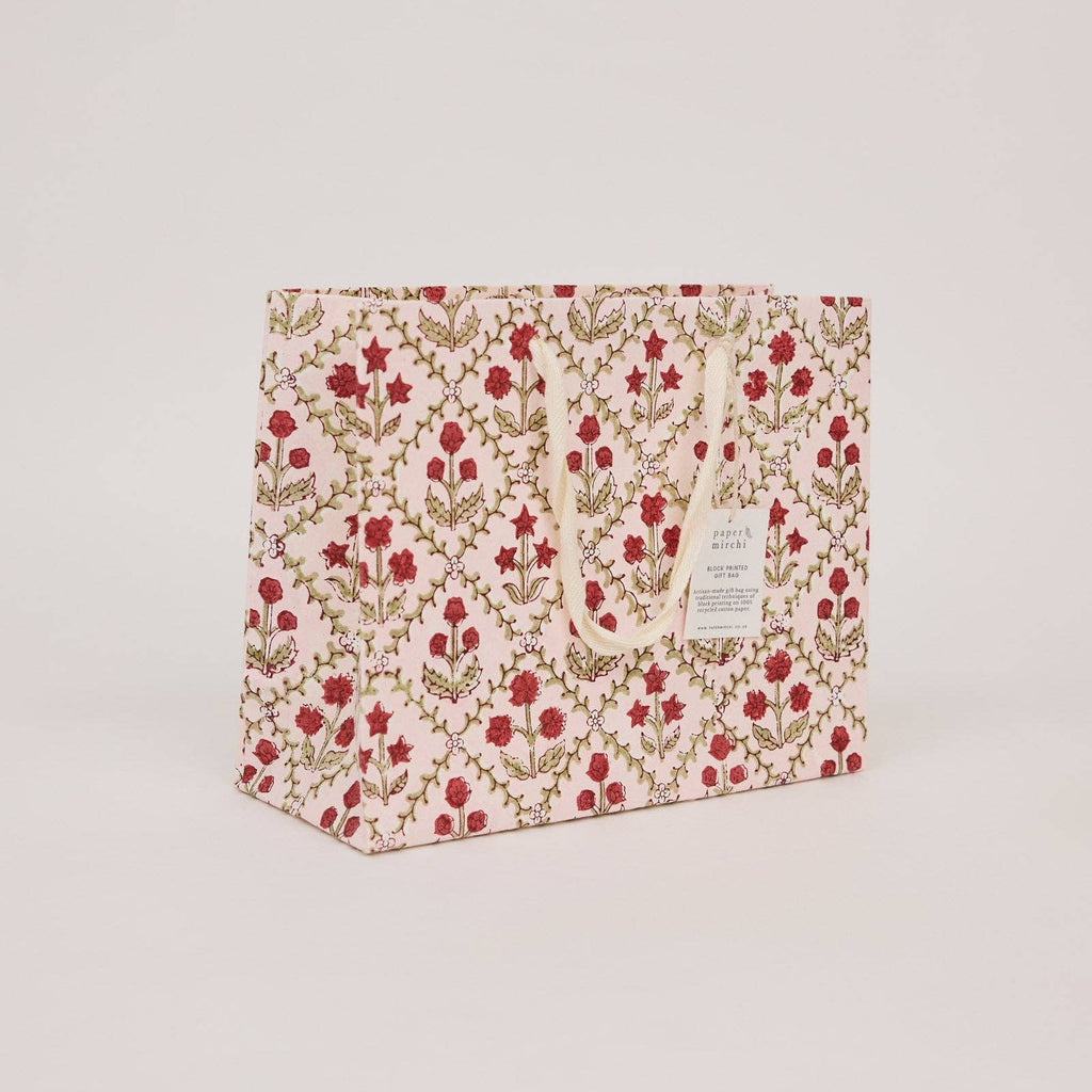 Block Printed Gift Bag - Floral Lattice
