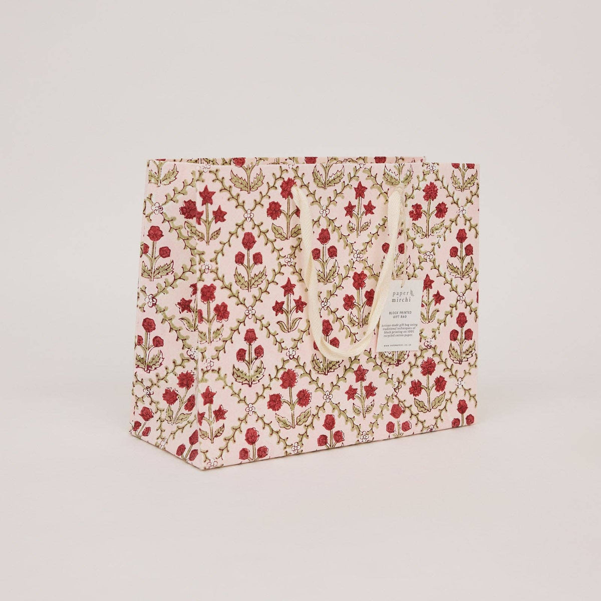 Block Printed Gift Bag - Floral Lattice