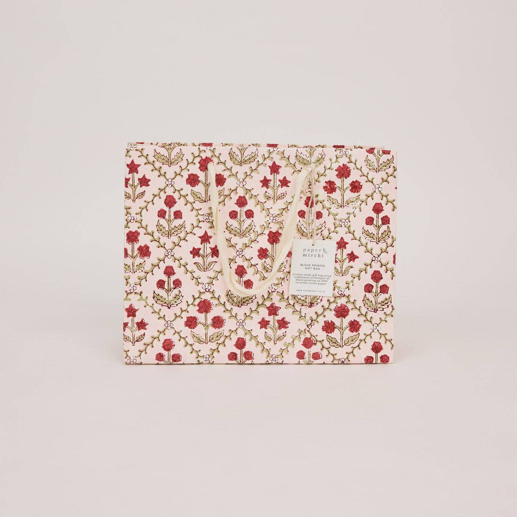 Block Printed Gift Bag - Floral Lattice