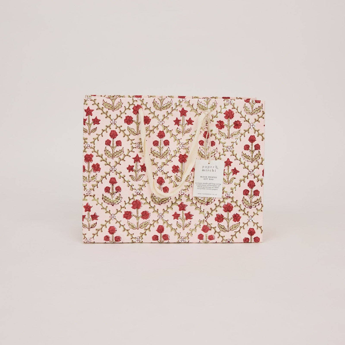Block Printed Gift Bag - Floral Lattice