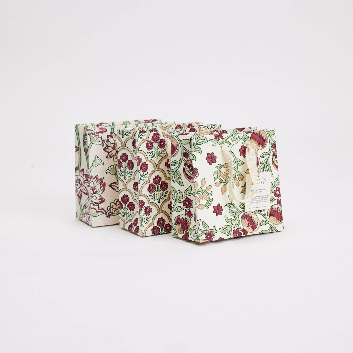 Block Printed Gift Bag - Lotus Cherry