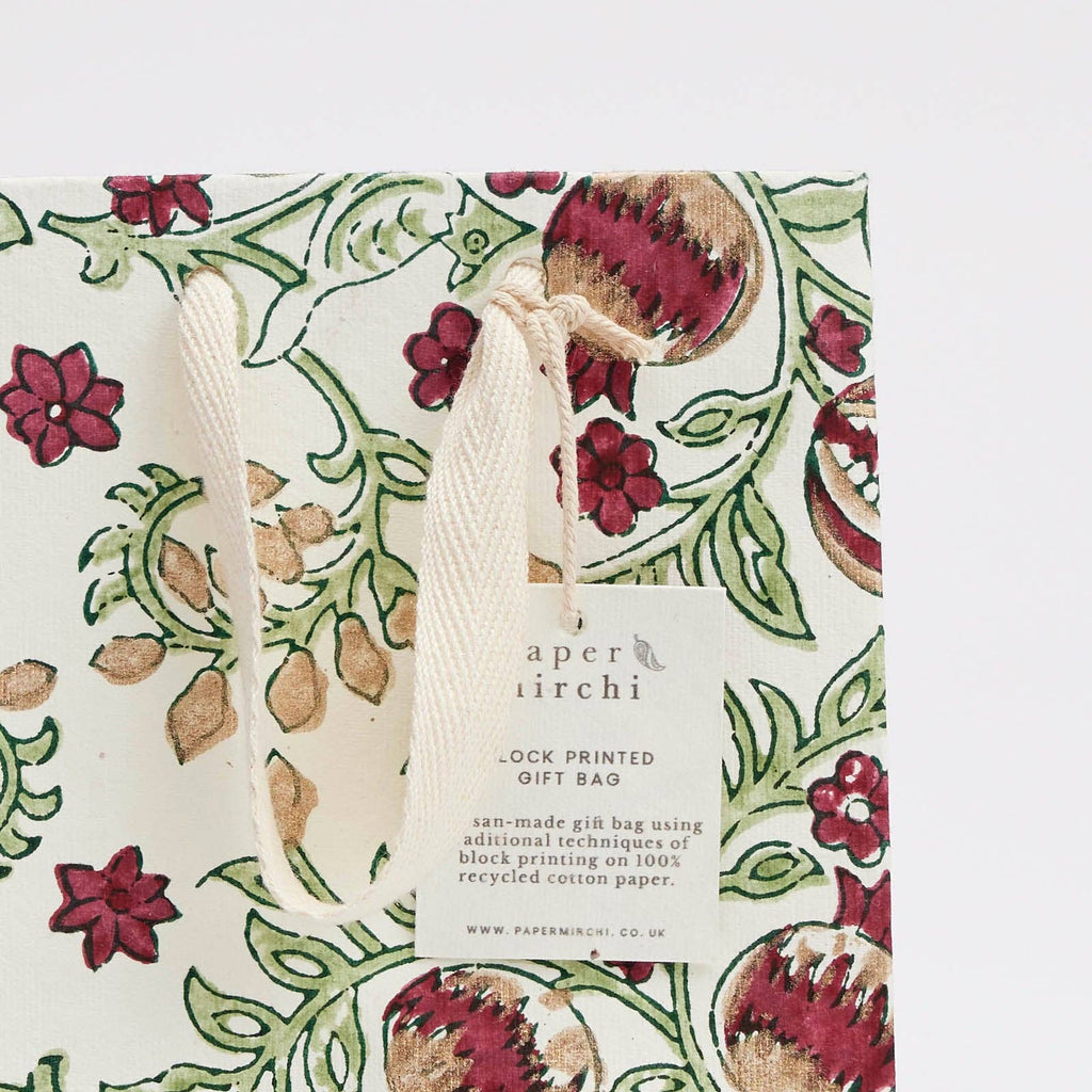 Block Printed Gift Bag - Pomegranate Cherry