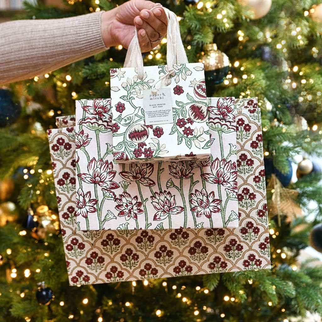 Block Printed Gift Bag - Pomegranate Cherry