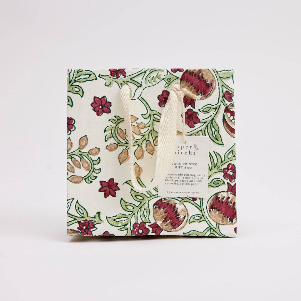 Block Printed Gift Bag - Pomegranate Cherry
