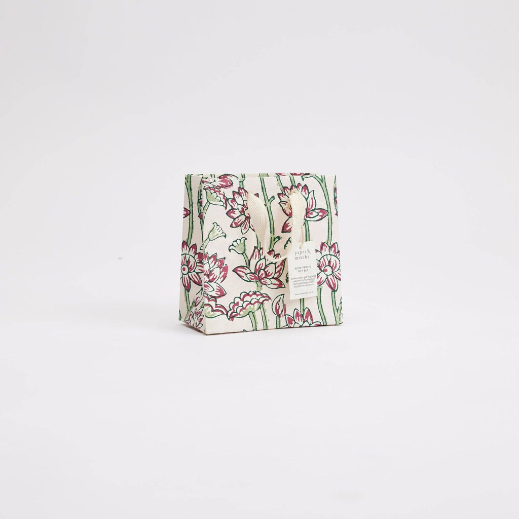 Block Printed Gift Bag - Lotus Cherry